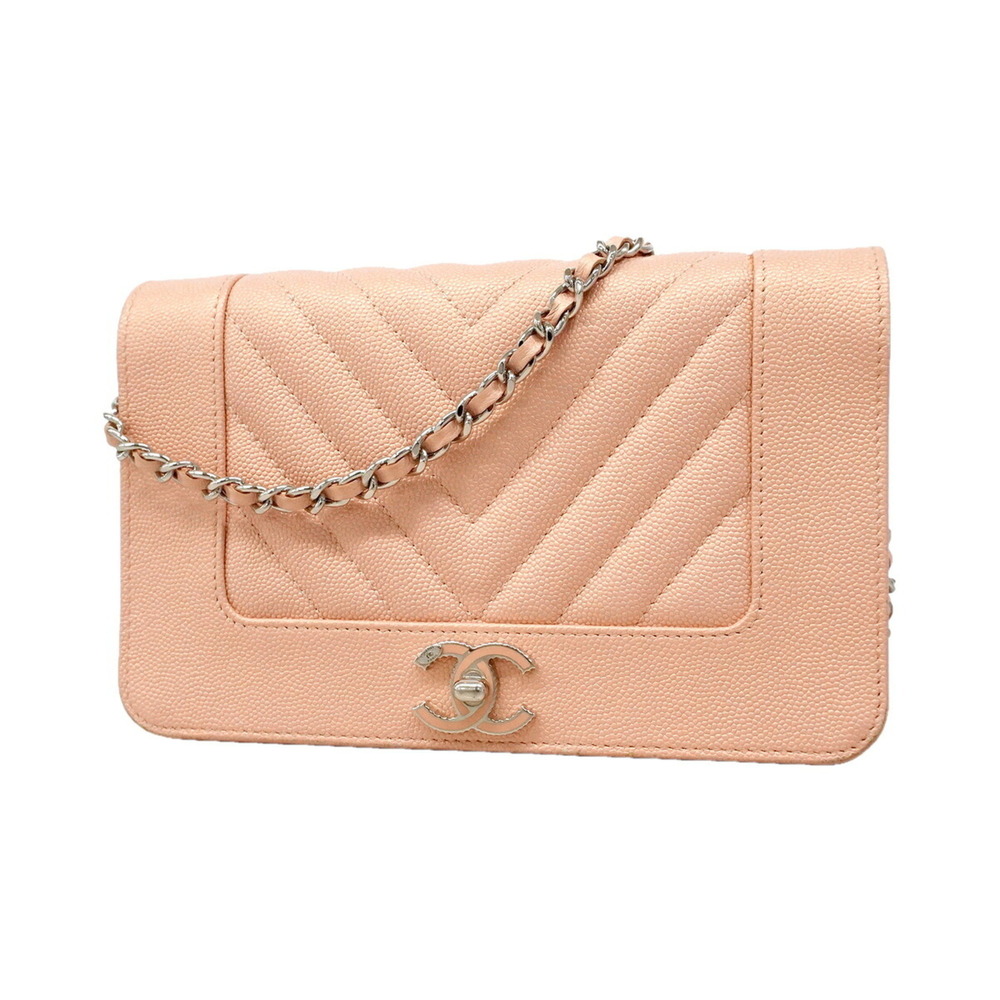 Chanel Wallet/Shoulder Wallet, Chain Shoulder Bag, Chevron Caviar Skin, Pink,...